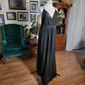 Revamped Black Maxi Dress Sheer Skirt Criss Cross Back‎ Goth Sexy Evening XL New